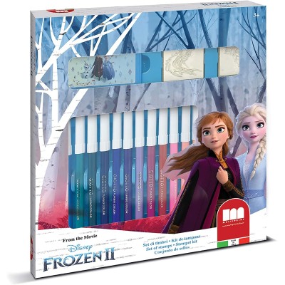 Set 2 Timbri per Bambini e 18 Pennarelli Colorati Disney Frozen 2 - Multiprint 86981