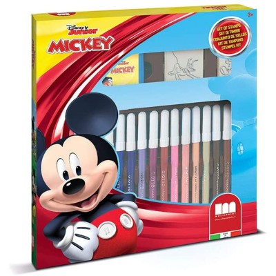 Set 2 Timbri per Bambini e 18 Pennarelli Colorati Disney Mickey - Multiprint 86945