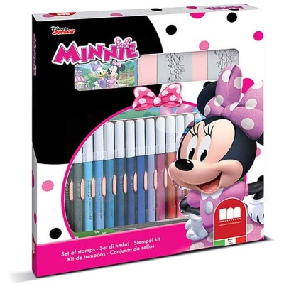Set 2 Timbri per Bambini e 18 Pennarelli Colorati Disney Minnie - Multiprint 86866