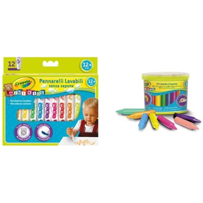 Crayola 12 Mini Pennarelli Super Lavabili e 24 maxi Pastelli a Cera