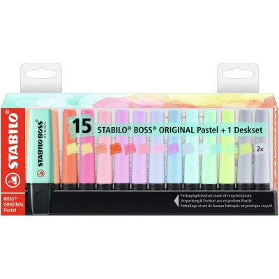 Evidenziatore - STABILO BOSS ORIGINAL Pastel Desk-Set - 15 Evidenziatori Pastel