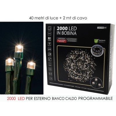 2000 Luci Led Bianco Caldo per Esterno Con Bobbina