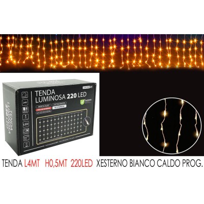 Tenda 220 Led Luce Bianco Caldo Mis. 4 Mt H 50 Cm Programmabile