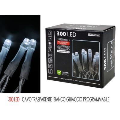 300 LED Luce Bianca Fredda Cavo Trasparente Programmabile