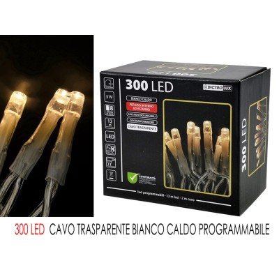 300 LED Luce Bianca Calda Cavo Trasparente Programmabile
