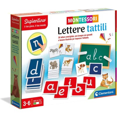 Clementoni - Montessori - Lettere tattili, Gioco educativo per Imparare l'Alfabeto 
