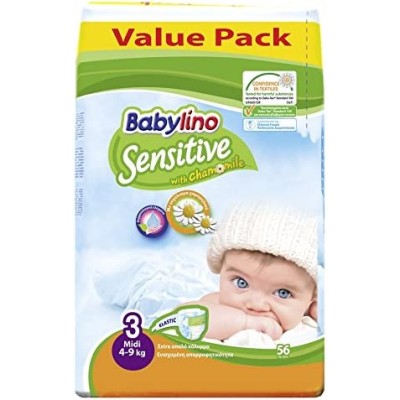 Pannolini Economy Sensitive Tg.3 4-9Kg, 56Pz - Babylino 8257T  