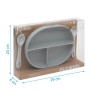 Kiokids Piatto Porzionato con Posate - Silicone Grigio