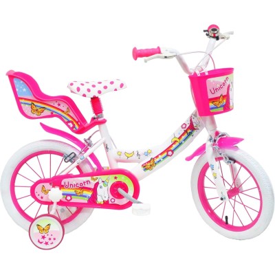 Bici Unicorno Bambina, Bianco-Rosa Misura 14" - Denver 19347