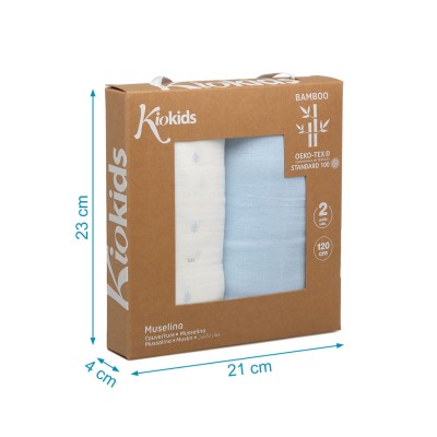 Kiokids Mussola in Bambù 2pz - Azzurro/Bianco