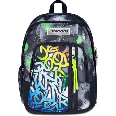 Seven Zaino Scuola Dual Detach, Nero Verde, Doppio Scomparto da 32 L - 102523