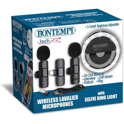 2 Microfoni Wireless Lavalier con Ring Light