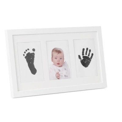 Kit Cornice Foto Tripla Jane con Inchiostro per Impronte di Mano e Piede, Non Tossico, Bianco