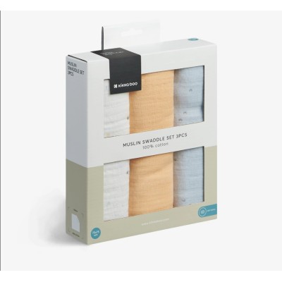 Set di Mussole KikkaBoo Stripy Friends - 3 Pezzi da 75x75 cm