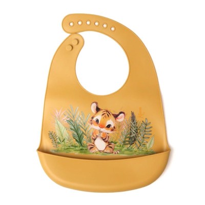 Bavaglino in Silicone Senape con Disegno di Tigre