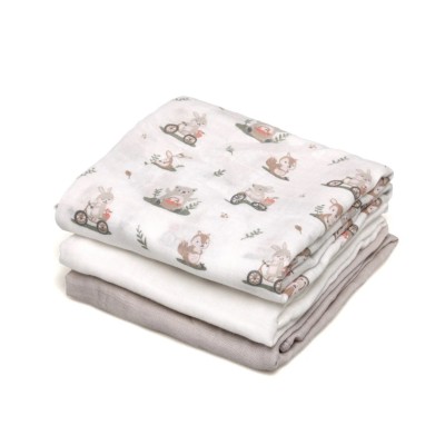 Kiokids Set di 3 Mussole Kiokids con Stampa Bosco 70x70 cm