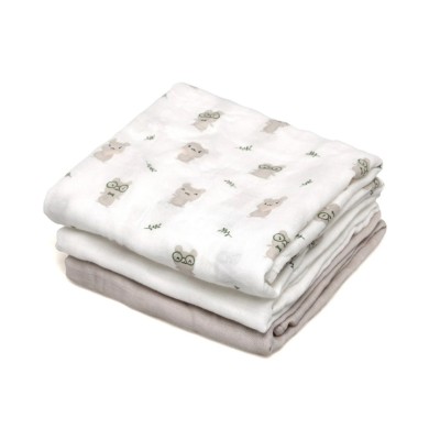 Kiokids Set di 3 Mussole Grigio, Bianco e Stampa Topolini 70x70 cm