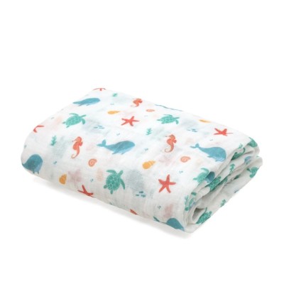 Kiokids Mussola con Stampa Marina 120x120cm - Morbidezza e Design Unico