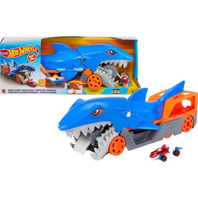Hot Wheels Trasportatore Squalo Divoratore con Macchinina, Giocattolo per Bambini 4+ Anni, GVG36