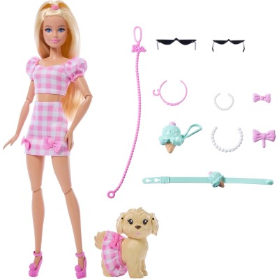 Barbie Cuccioli a Passeggio Quadretti Azzurri - Set Completo