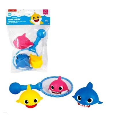 Baby Shark - Set di 3 Squali in PVC con Retino per il Bagnetto