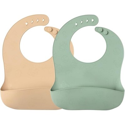 Bavaglino Impermeabile e Antimacchia per Svezzamento Beige Verde
