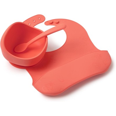 Muchmellow Set Pappa: Ciotola, Cucchiaio e Bavaglino Arancione