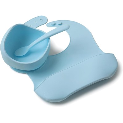 Muchmellow Set Pappa: Ciotola, Cucchiaio e Bavaglino Azzurro