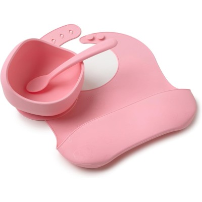 Muchmellow Set Pappa Rosa: Ciotola, Cucchiaio e Bavaglino
