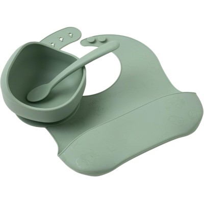 Muchmellow Set Pappa: Ciotola, Cucchiaio e Bavaglino Verde