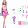 Barbie Rainbow Sparkle Hair Fashion Doll con Capelli Extra Lunghi, Rossetto Rosa e 12 Accessori per lo Styling