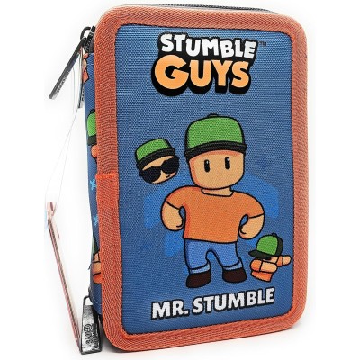 Astuccio Triplo Stumble Guys con 44 Pezzi: Matite, Pennarelli, Forbici e Accessori