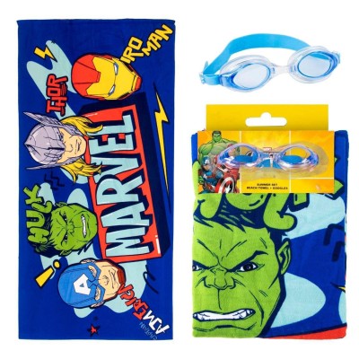 Asciugamano Set Occhialini Nuoto Avengers per Bambini