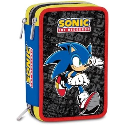 Astuccio Scuola Sonic 3 Zip - 44 Pezzi Essenziali