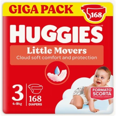 Pannolini Huggies Little Movers Taglia 3 (4-9 kg) Gigapack 168 Pezzi
