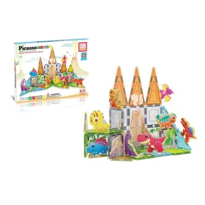 PicassoTiles Set Costruzioni Magnetiche con 8 Dinosauri - Gioco STEM