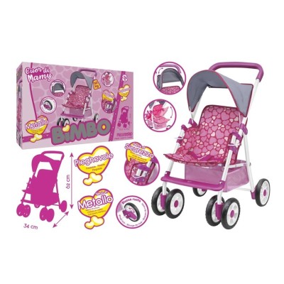 Passeggino per Bambole 6 Ruote Pieghevole con Parasole 62cm