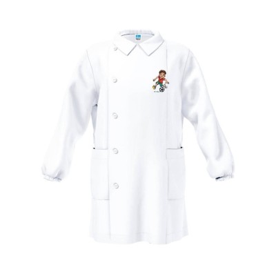 Grembiule Bianco Bambino Asilo con Ricamo Calcio Tg 2 Anni