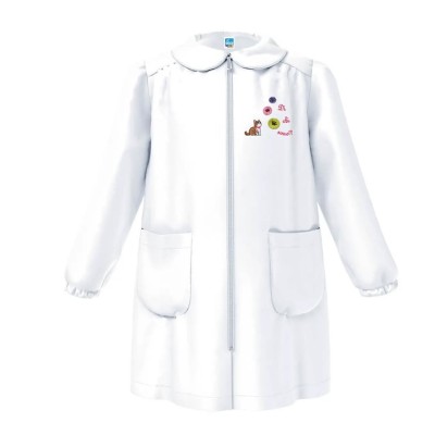 Grembiule Bianco Bambina Asilo con Zip - Gattino  Tg 5 Anni