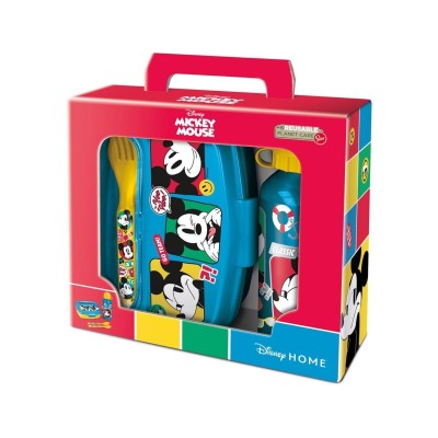 Set Regalo Mickey Mouse: Borraccia 400ml, Portamerenda e Posate