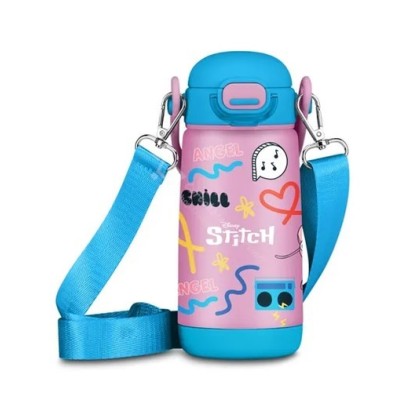 Borraccia Stitch Rosa con Tracolla 400ml in Acciaio Inox