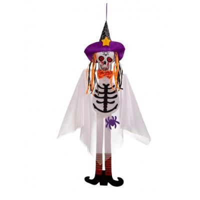 Scheletro Bianco da Appendere in Feltro con Cappello - Decorazione Halloween