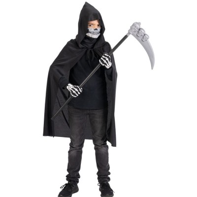 Set Costume Scheletro Bambino: Mantello, Maschera, Guanti e Falce
