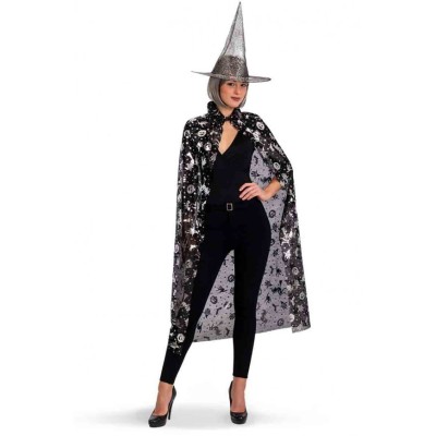 Set Costume da Strega Adulto: Mantello 120cm e Cappello Argentato