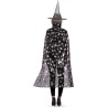 Set Costume da Strega Adulto - Mantello 120cm e Cappello con Stampe Argento