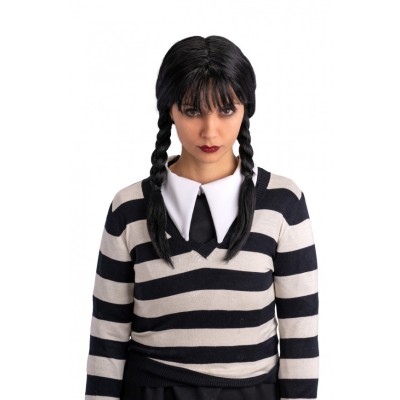 Parrucca Mercoledì Addams con Frangia e Trecce - Accessorio Costume