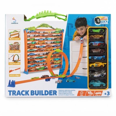 Pista 2-in-1 Track Builder con 8 Auto Incluse e Valigetta Portatile