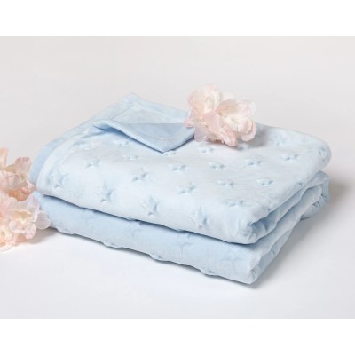 Copertina Neonato Kiokids 80x110 cm con Stelle in Rilievo - Celeste