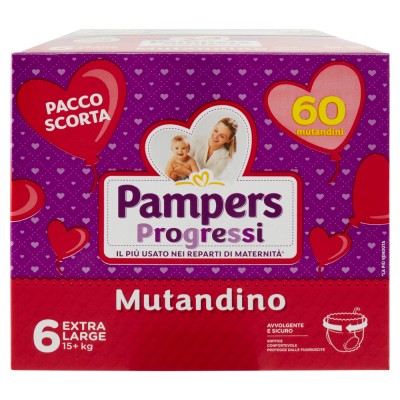 Pampers Progressi Mutandino Quadri Pack Extralarge 6 +15 kg 60PZ