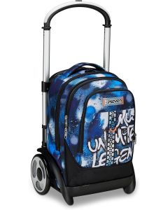 SEVEN Trolley Scuola Tyre Maxi Ruote, Blu, Retrocolor, 3 in 1 - 102442